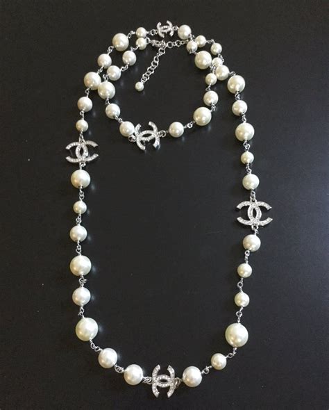 silver chanel necklace cc|coco Chanel pearl necklaces.